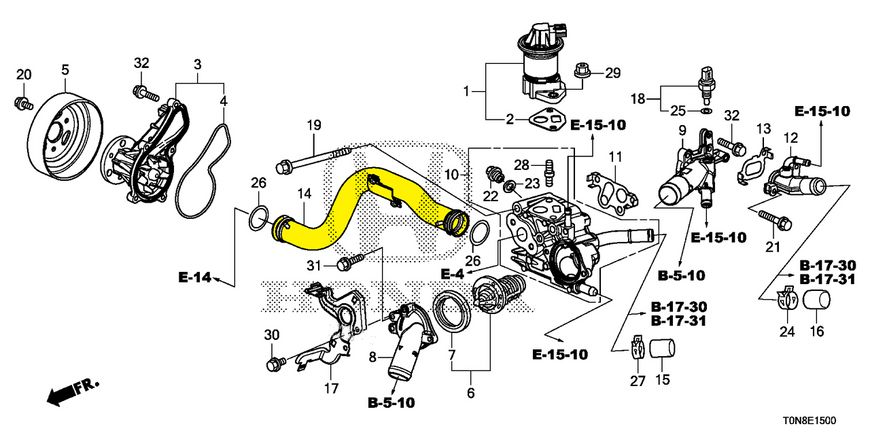 Cooling pipe 19505RNAA00 Suitable for Honda. Stainless Steel