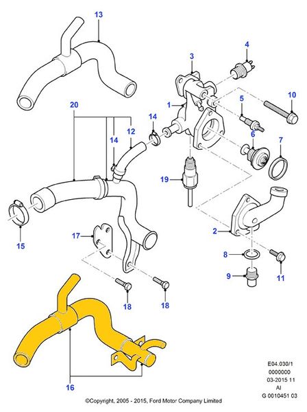 Cooling pipe 1049150 Suitable for Ford. Stainless Steel