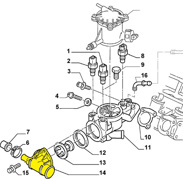 Thermostat housing 1336-G3 Suitable for Citroen, Fiat, Peugeot. Stainless Steel